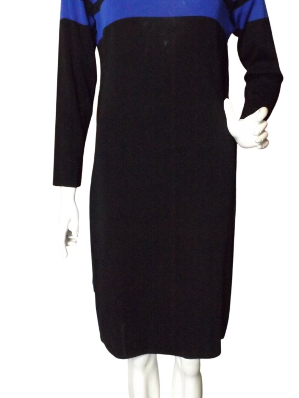 EXCLUSIVELY MISOOK Dress, S, Black/Blue Top, Long sleeves, Acrylic, Knee length - Picture 8 of 11